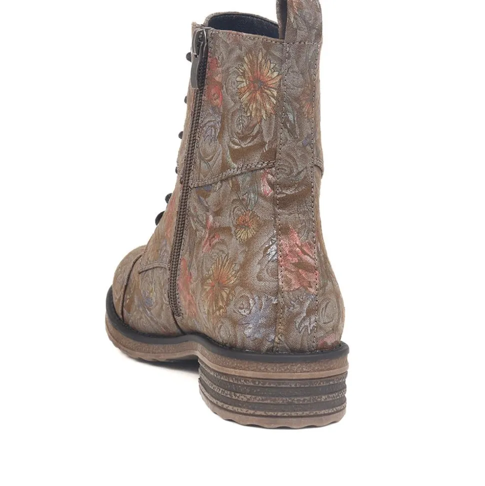 Lace-Up Ankle Boots - Khaki Multi