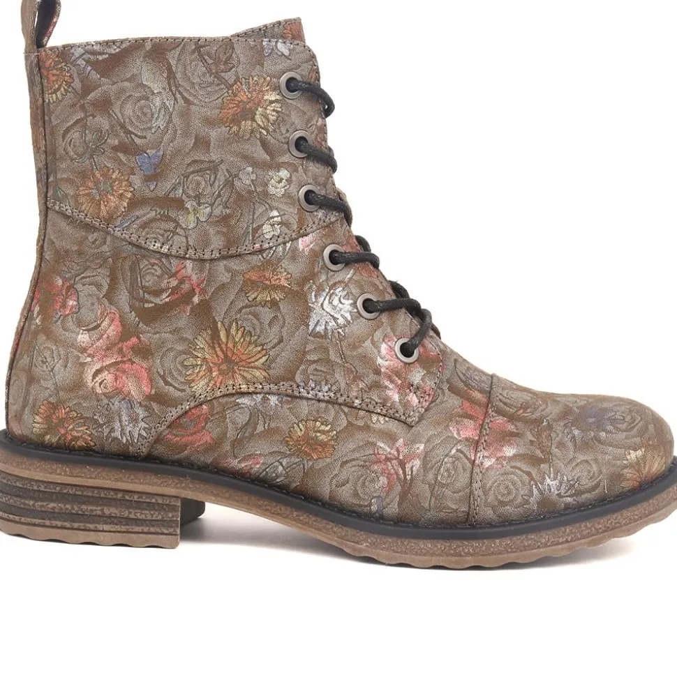 Lace-Up Ankle Boots - Khaki Multi