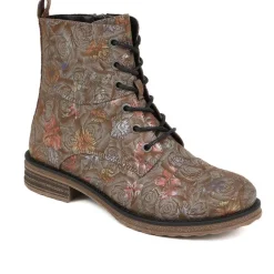 Lace-Up Ankle Boots - Khaki Multi