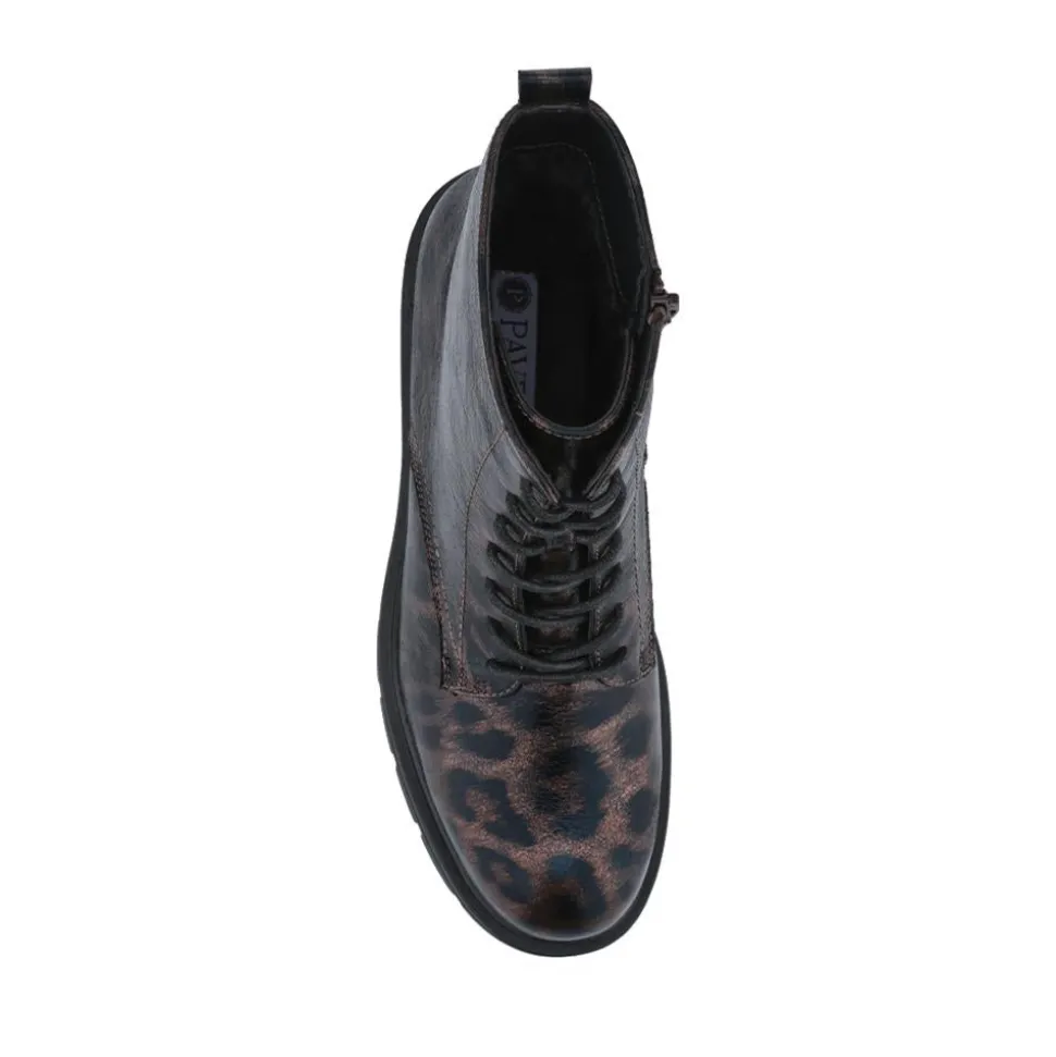 Lace-Up Block-Heeled Boots - Brown Leopard