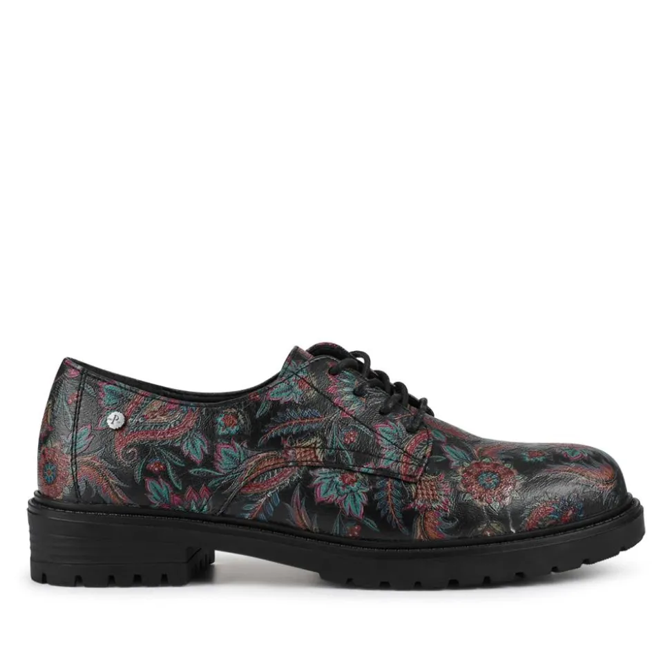 Lace-Up Block Heel Shoes - Black Paisley