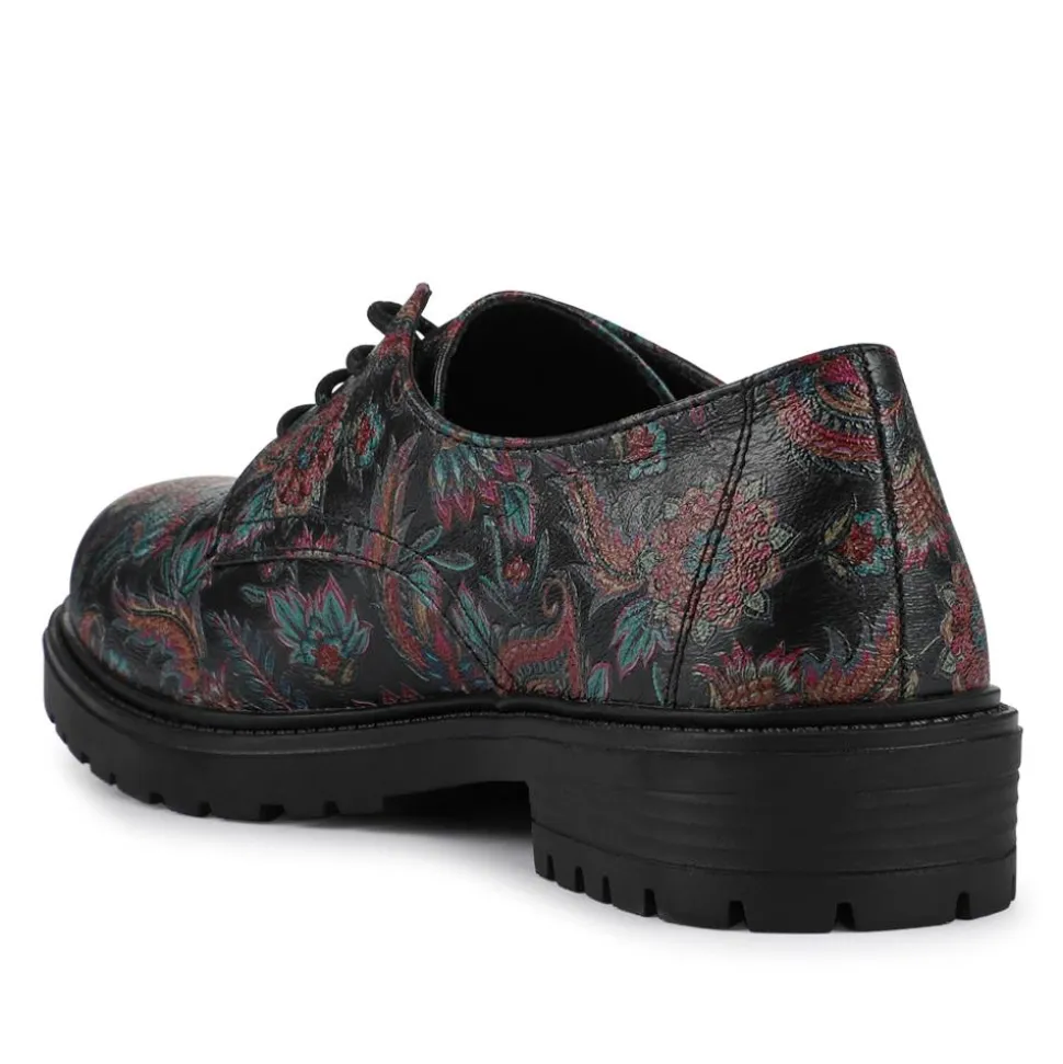 Lace-Up Block Heel Shoes - Black Paisley
