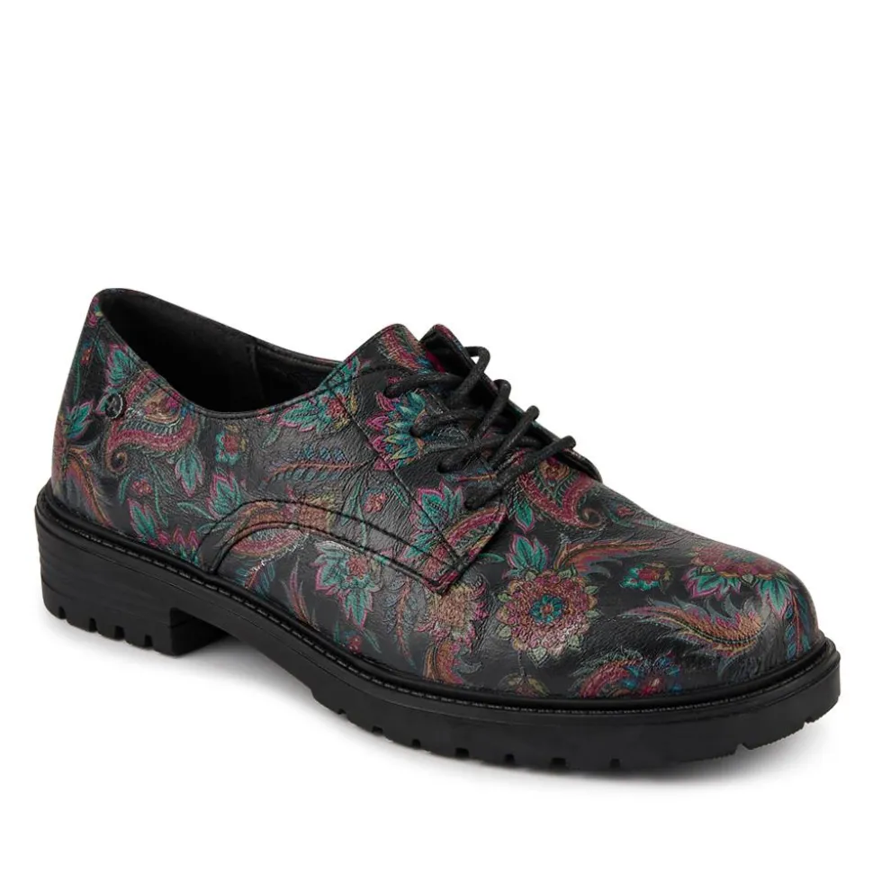 Lace-Up Block Heel Shoes - Black Paisley