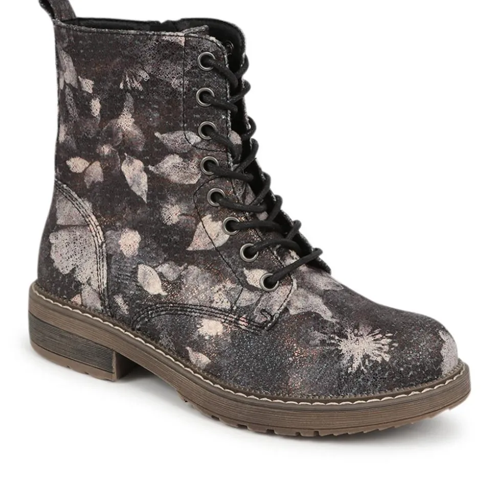 Lace-Up Boots - Black Floral