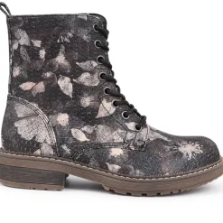 Lace-Up Boots - Black Floral