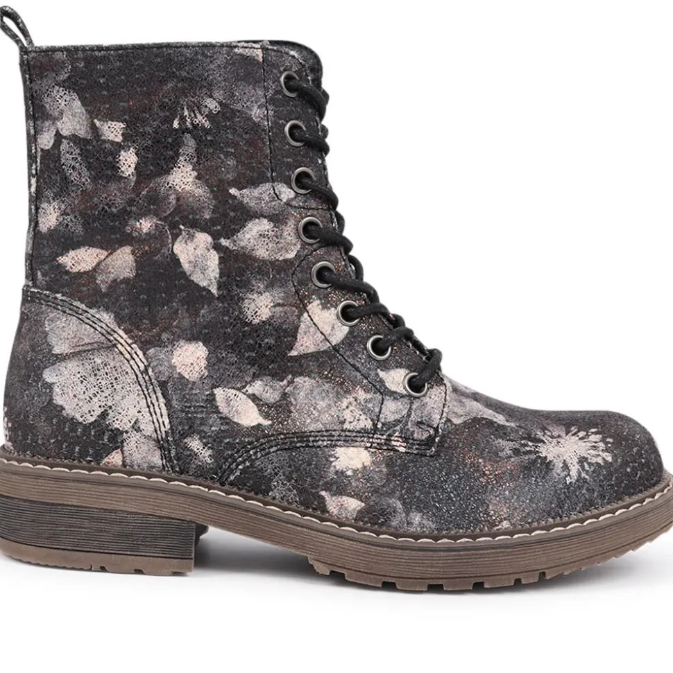 Lace-Up Boots - Black Floral