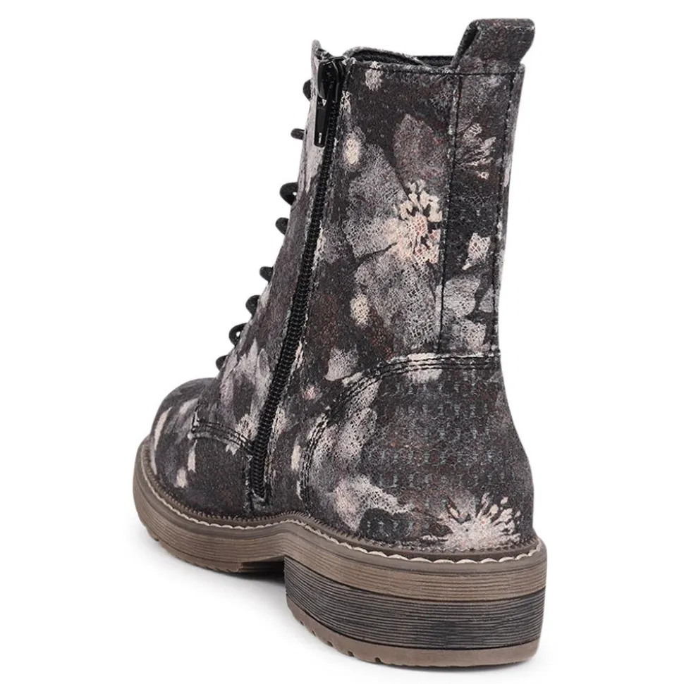 Lace-Up Boots - Black Floral
