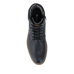 Lace Up Boots With Fabric Cuff - Navy