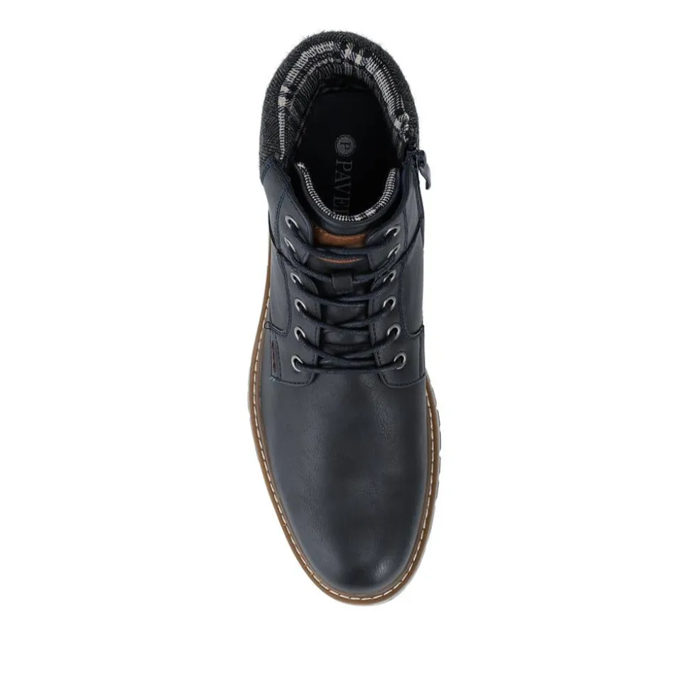 Lace Up Boots With Fabric Cuff - Navy