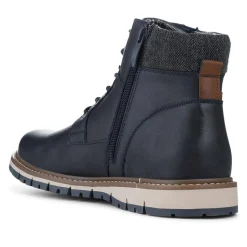 Lace Up Boots With Fabric Cuff - Navy