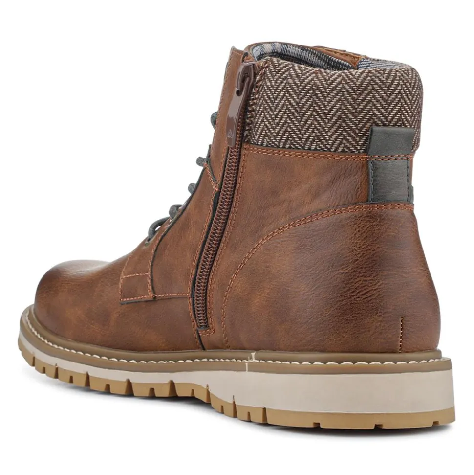 Lace Up Boots With Fabric Cuff - Tan