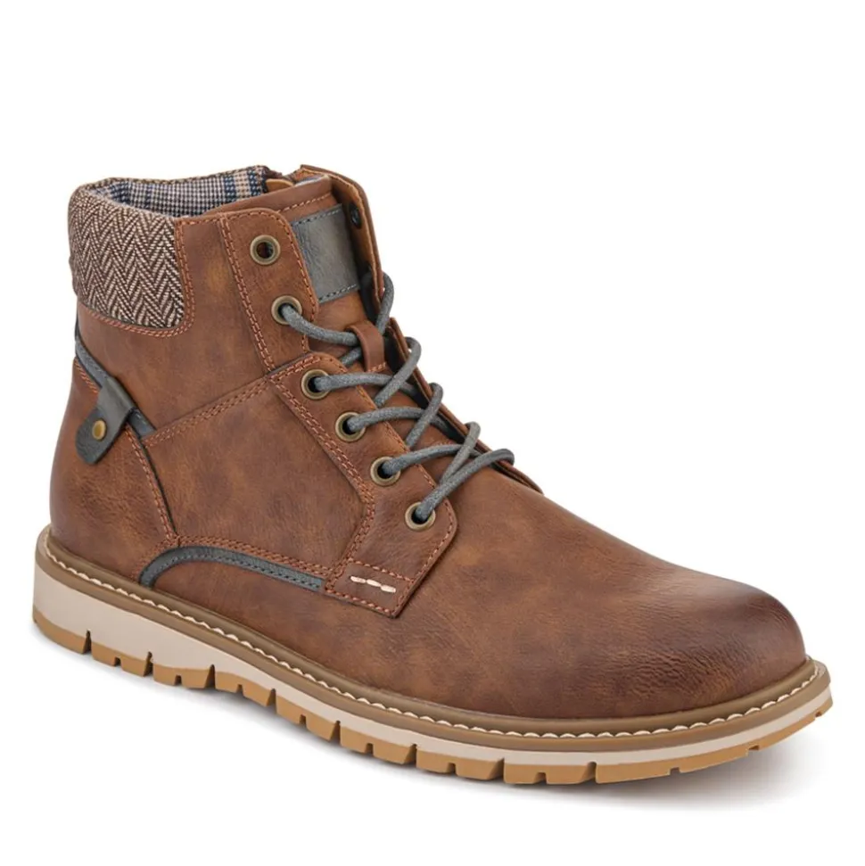 Lace Up Boots With Fabric Cuff - Tan