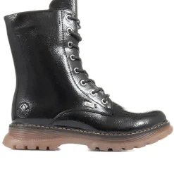 Lace-Up Calf Boots - Black Patent