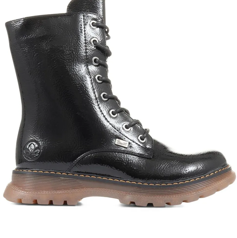 Lace-Up Calf Boots - Black Patent
