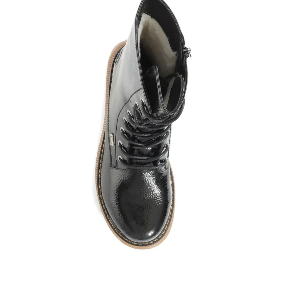 Lace-Up Calf Boots - Black Patent