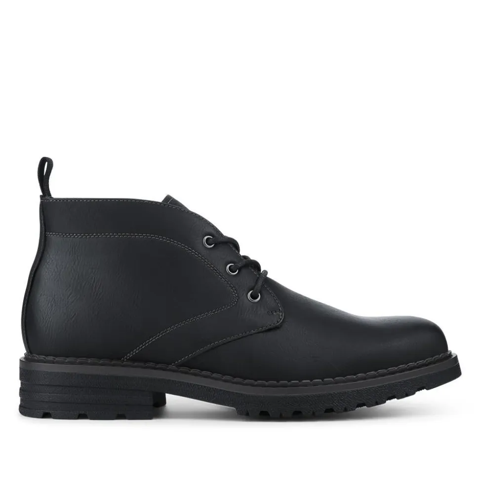 Lace Up Casual Block Heel Chukka Boots - Black