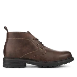 Lace Up Casual Block Heel Chukka Boots - Brown