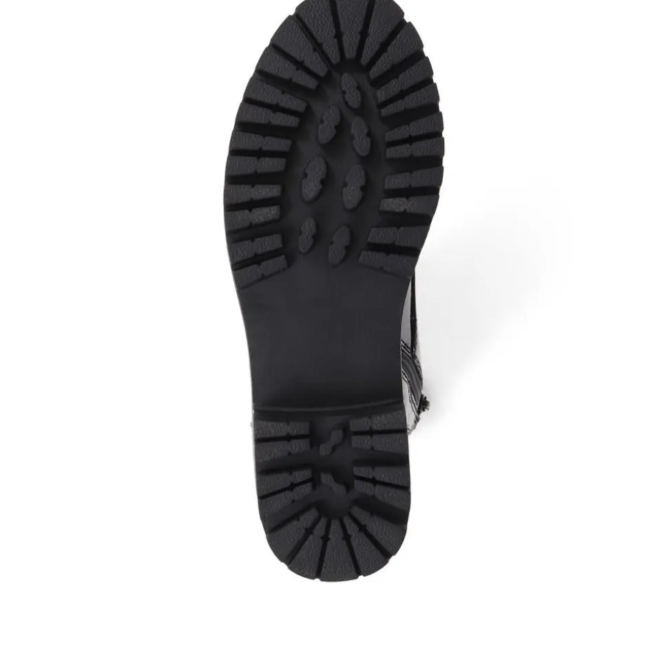 Lace-Up Chunky Ankle Boots - Black Patent