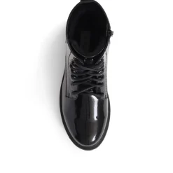 Lace-Up Chunky Ankle Boots - Black Patent