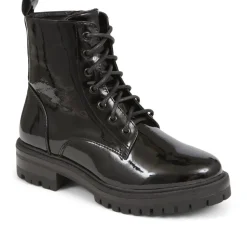 Lace-Up Chunky Ankle Boots - Black Patent