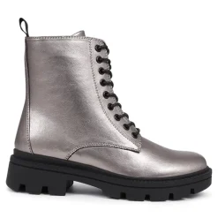 Lace-Up Chunky Boots - Metallic