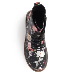 Lace-Up Floral Boots - Black Floral