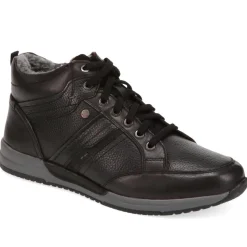Lace-Up Leather Ankle Boots - Black
