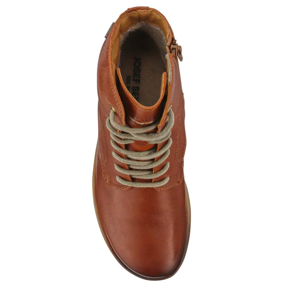 Lace-Up Leather Ankle Boots - Brown