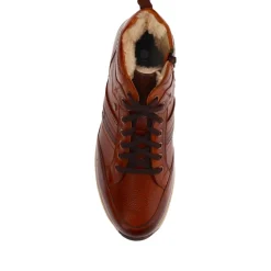 Lace-Up Leather Ankle Boots - Cognac