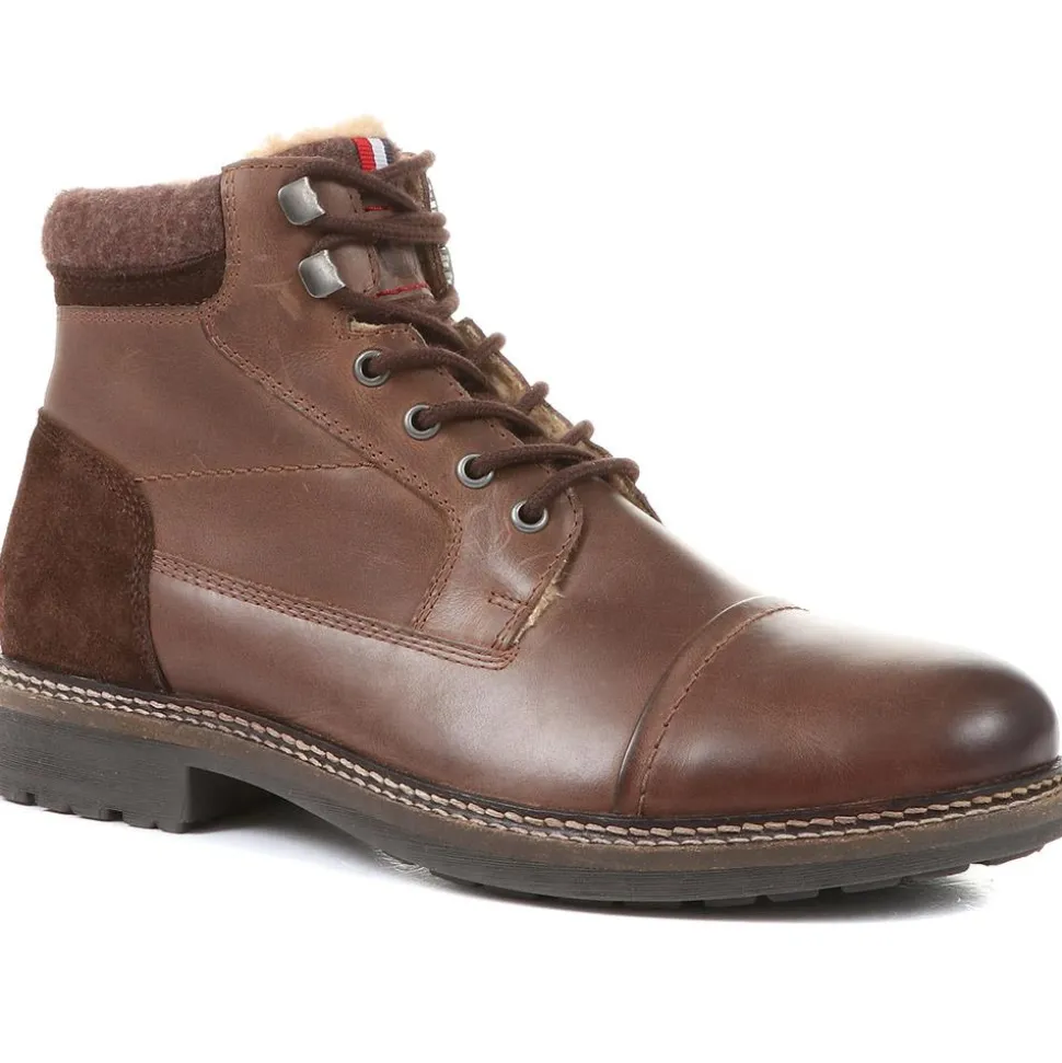 Lace-Up Leather Ankle Boots - Dark Brown