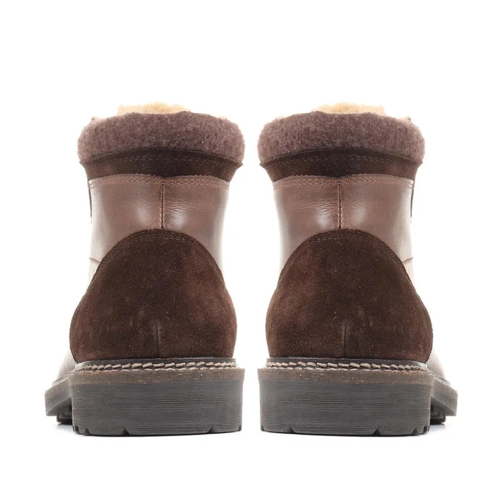 Lace-Up Leather Ankle Boots - Dark Brown