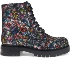 Lace-Up Leather Ankle Boots - Multi