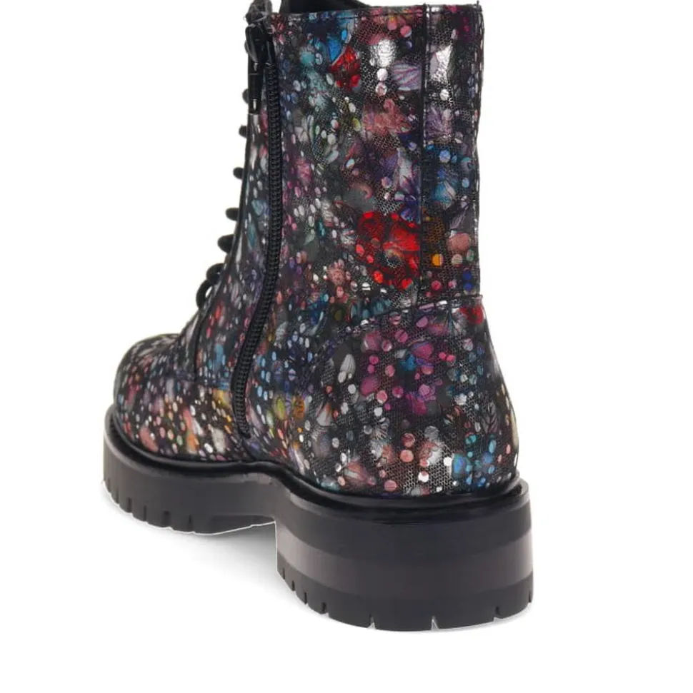 Lace-Up Leather Ankle Boots - Multi