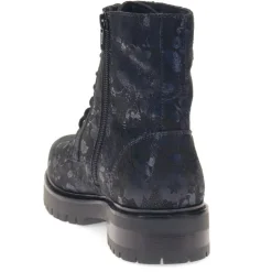 Lace-Up Leather Ankle Boots - Navy