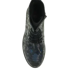 Lace-Up Leather Ankle Boots - Navy