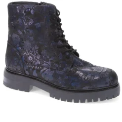 Lace-Up Leather Ankle Boots - Navy