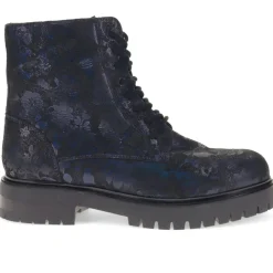 Lace-Up Leather Ankle Boots - Navy