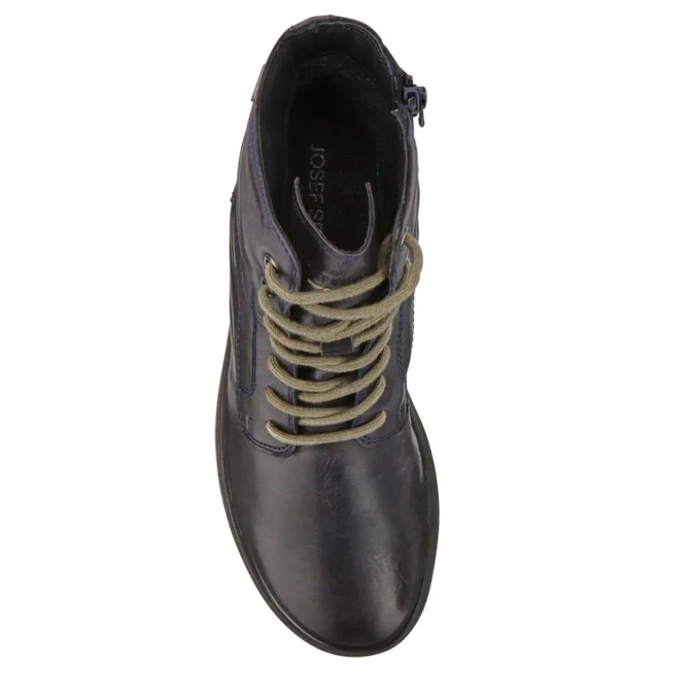 Lace-Up Leather Ankle Boots - Navy