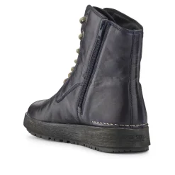 Lace-Up Leather Ankle Boots - Navy