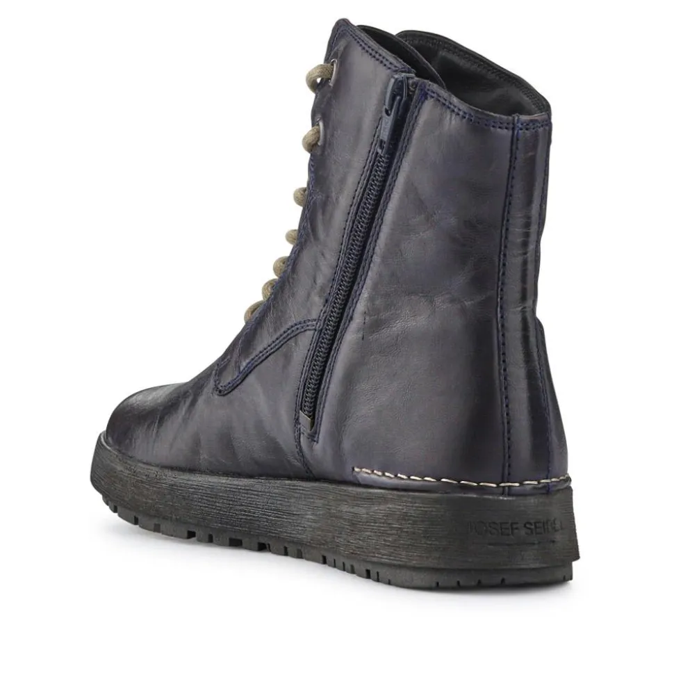 Lace-Up Leather Ankle Boots - Navy