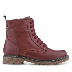 Lace-Up Leather Boots - Burgundy