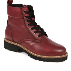 Lace-Up Leather Boots - Burgundy