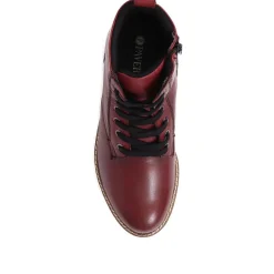 Lace-Up Leather Boots - Burgundy