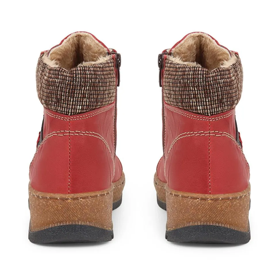 Lace-Up Leather Boots - Burgundy