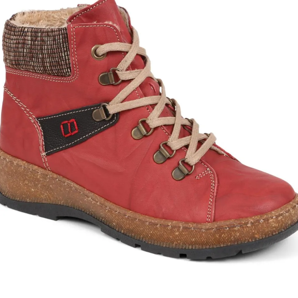 Lace-Up Leather Boots - Burgundy