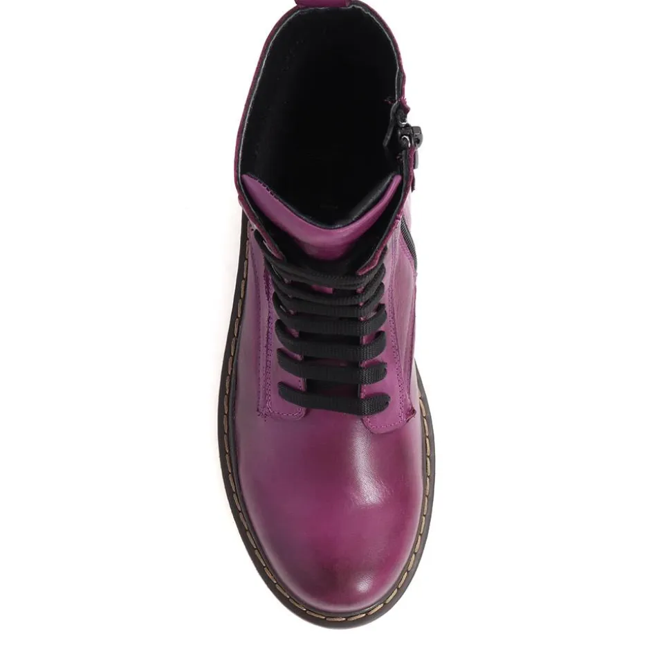 Lace-Up Leather Boots - Purple