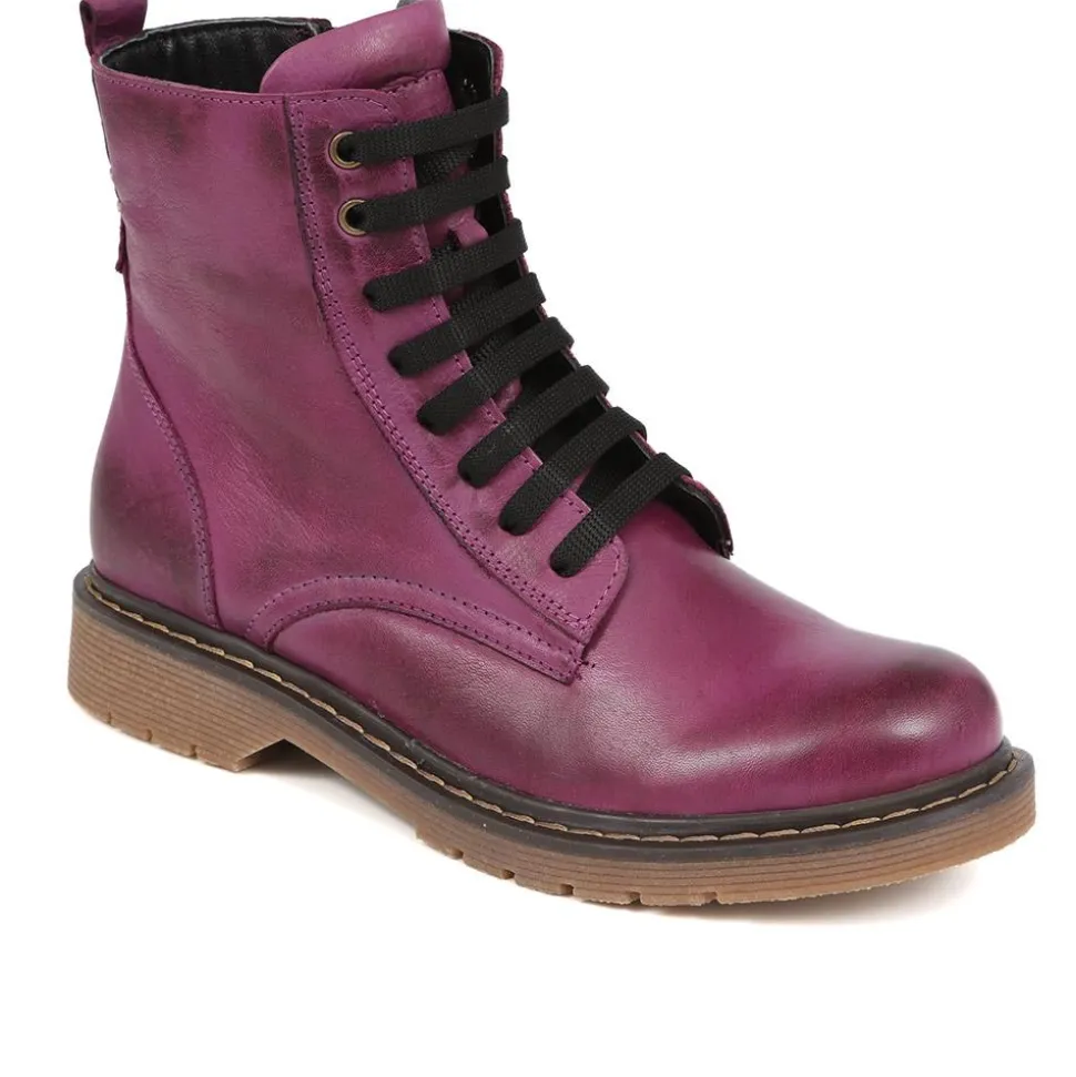 Lace-Up Leather Boots - Purple