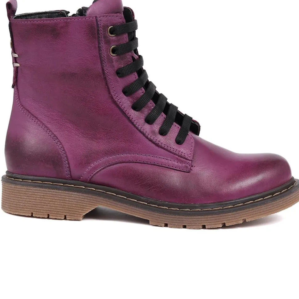 Lace-Up Leather Boots - Purple