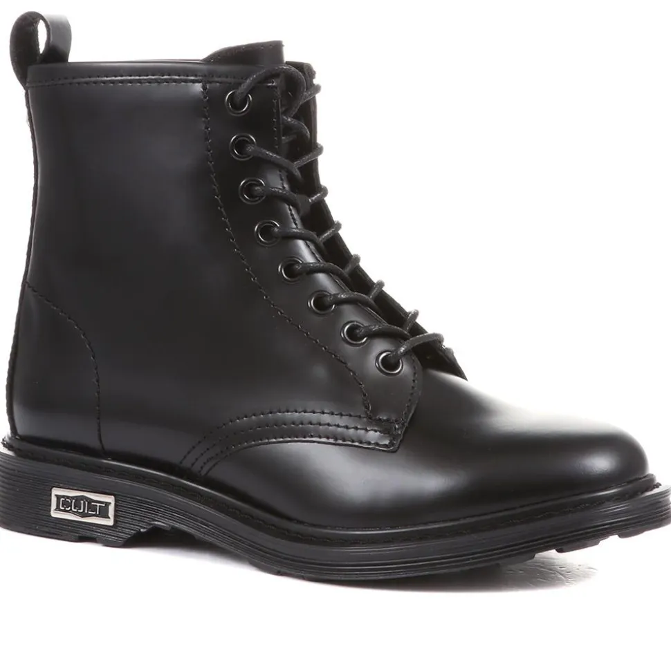 Lace-Up Leather Work Boots - Black