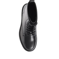 Lace-Up Leather Work Boots - Black